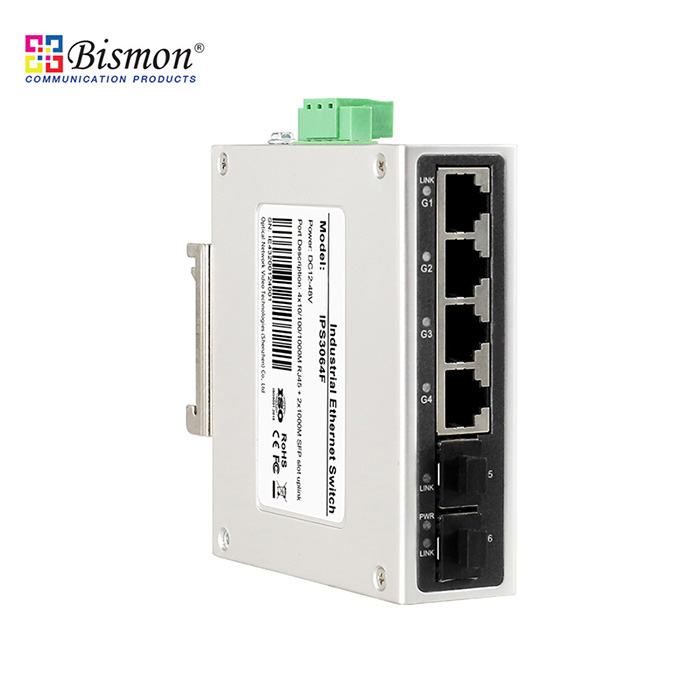 4*10/100/1000Base-T RJ45 ports+2*1000Base-X uplink SFP fiber Industrial switch